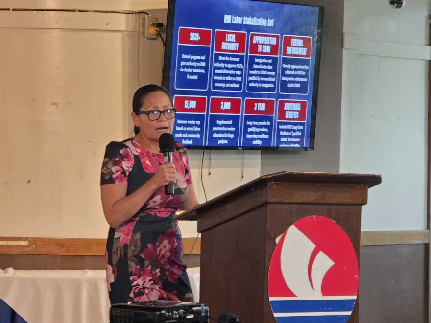 Del. Kimberlyn King-Hinds speaksSpeaking at the Society for Human Resource Management NMI Chapter meeting Wednesday at Pacific Islands Club Saipan.
