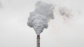 The chimney of a coal fired power plant is seen in Hanchuan, Hubei province.