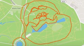 Jolly old Santa himself. Unpictured: the sweat, pain and — possibly? — tears that went into tracing his form on the map.