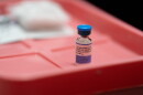 A vial of the combination measles, mumps and rubella vaccine.