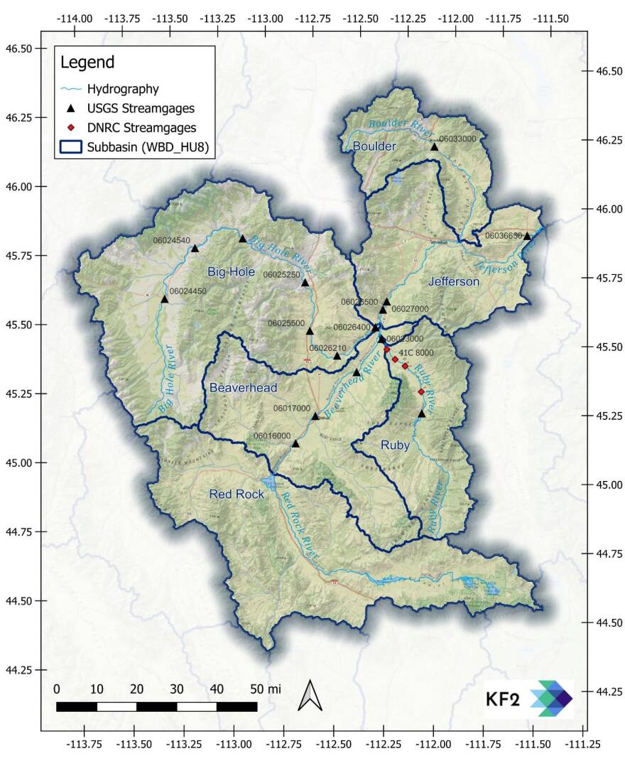 Study area for Jefferson River Basin Abiotic Monitoring 2023–2024. The nonprofits Save Wild Trout and Upper Missouri River Waterkeeper launched the study into nutrient pollution in the basin. They hope the study will encourage state resource managers to increase monitoring.