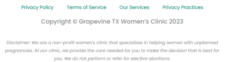 In small type at the very bottom of the site that is the first result on a recent Google search for "abortion pill dallas" is a disclaimer that the clinic does not actually perform or refer abortions.