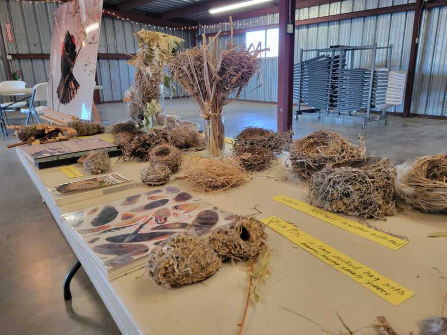 A booth at the Snow Goose Festival showcasing different types of bird nests on Jan. 23, 2025 in Durham, Calif.