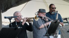(Left to right) Clay Jenkins, Steve Davis and Jimmy Greene perform at the 49th Saratoga Jazz Festival