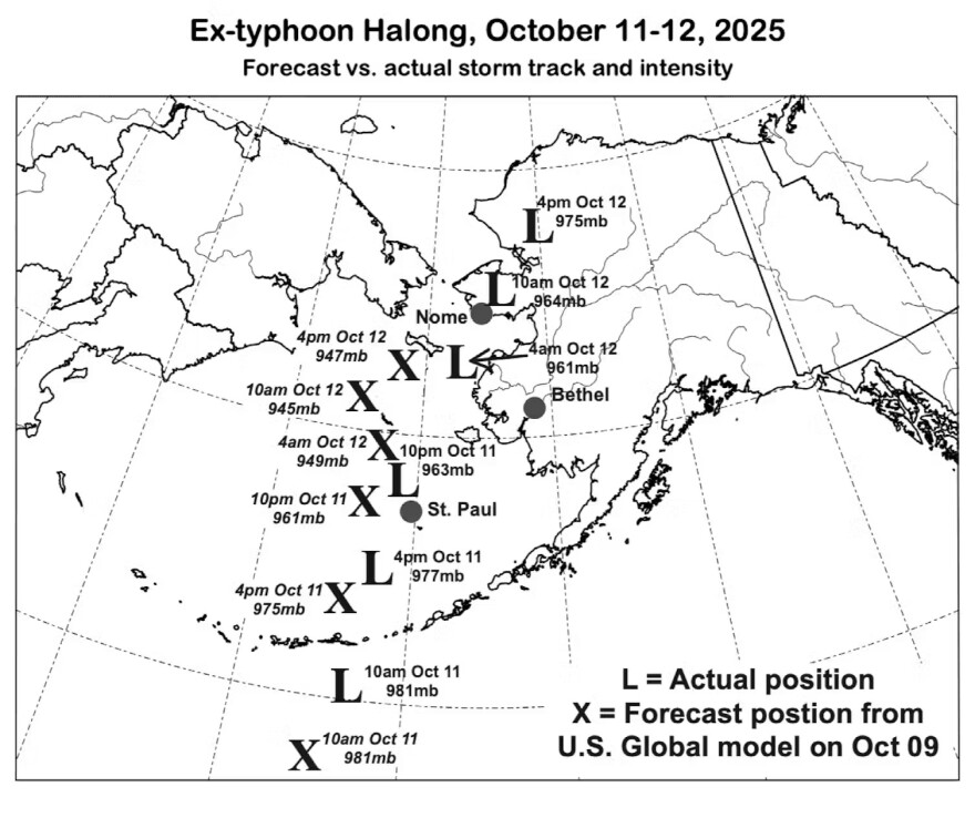 Ex-typhoon Halong’s storm track showing its turn toward Alaska’s Yukon-Kuskokwim Delta.