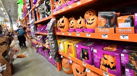 People shop for Halloween items at a home improvement retailer store in Alhambra, California on Sept. 9, 2020. (Frederic J. Brown/AFP via Getty Images)