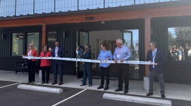 Oregon State University President Jayathi Murthy cuts the ribbon for the opening of PacWave, a wave energy generation testing facility, Aug. 27, 2026.