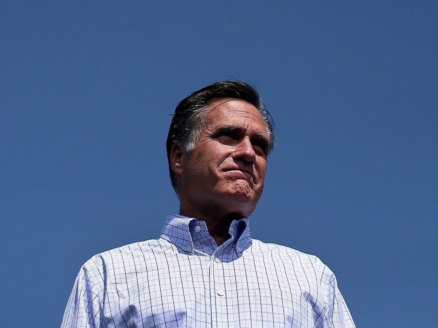 Republican presidential candidate Mitt Romney campaigns at Van Dyck Park September 13, 2012 in Fairfax, Virginia.