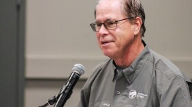 U.S. Sen. Mike Braun addresses an Indiana State Fair event on Aug. 2, 2024.