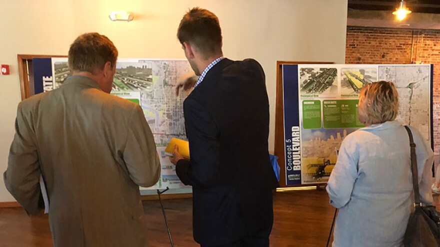 Community members view INDOT displays at the open house Wednesday night.