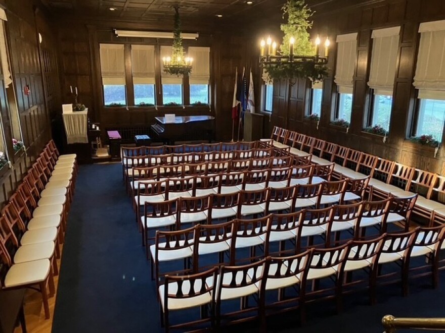 The elegant music room in the Muscatine Art Center, 1314 Mulberry Ave.