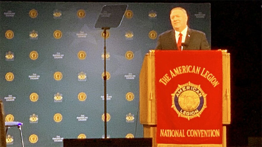 Secretary of State Mike Pompeo addresses the American Legion national convention in Indianapolis.