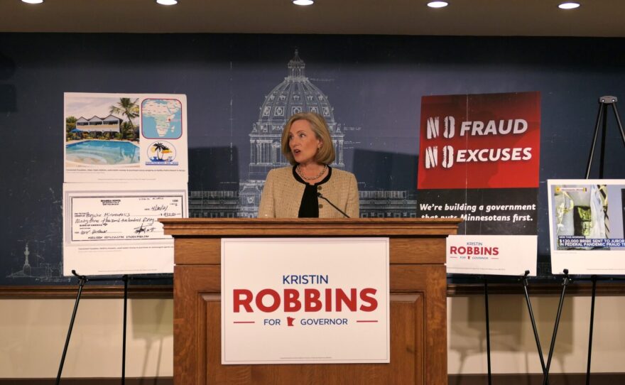 GOP Rep. Kristin Robbins, who is running for Minnesota governor, released her proposals to prevent fraud in Minnesota programs at a Capitol press conference on Oct. 20, 2025.