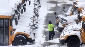 School buses in snow