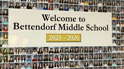 Student photos from the 2025-2026 year line one wall at Bettendorf Middle School. The new school year starts Monday, Aug. 24, 2026.