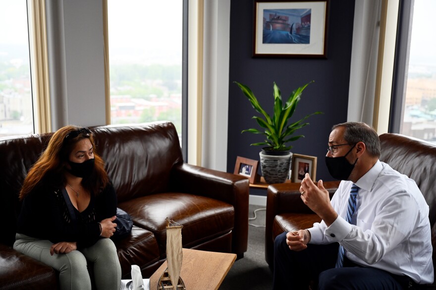 Glenda Cardenas visits with her attorney Glenn Formica at his office. The news wasn't what she wanted to hear. Her journey to obtain a green card might have only taken months, but the reality is it will probably be a fight that could last years. "It all has to do with the way she was allowed to reenter the country," Formica said. New Haven, Connecticut June 03, 2021.