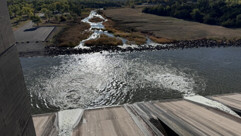 Water pours from Canton Lake into the North Canadian River.