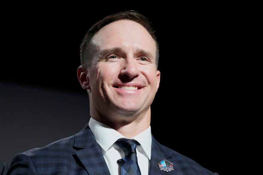 Drew Brees smiles after being announced for the Pro Football Hall of Fame class of 2026 during football's NFL Honors award show in San Francisco, Thursday, Feb. 5, 2026. 