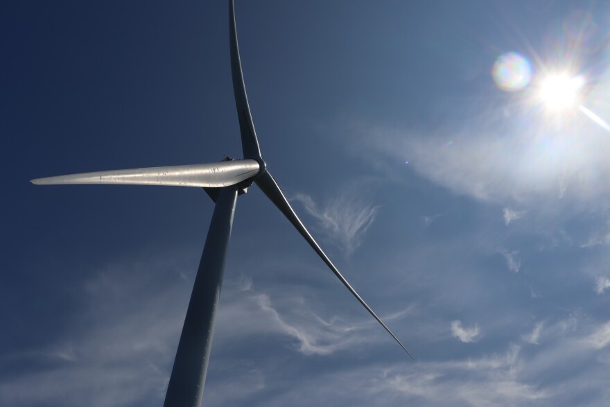 A turbine stands under the sun at the Vineyard Wind 1 offshore wind project, July 23, 2025.