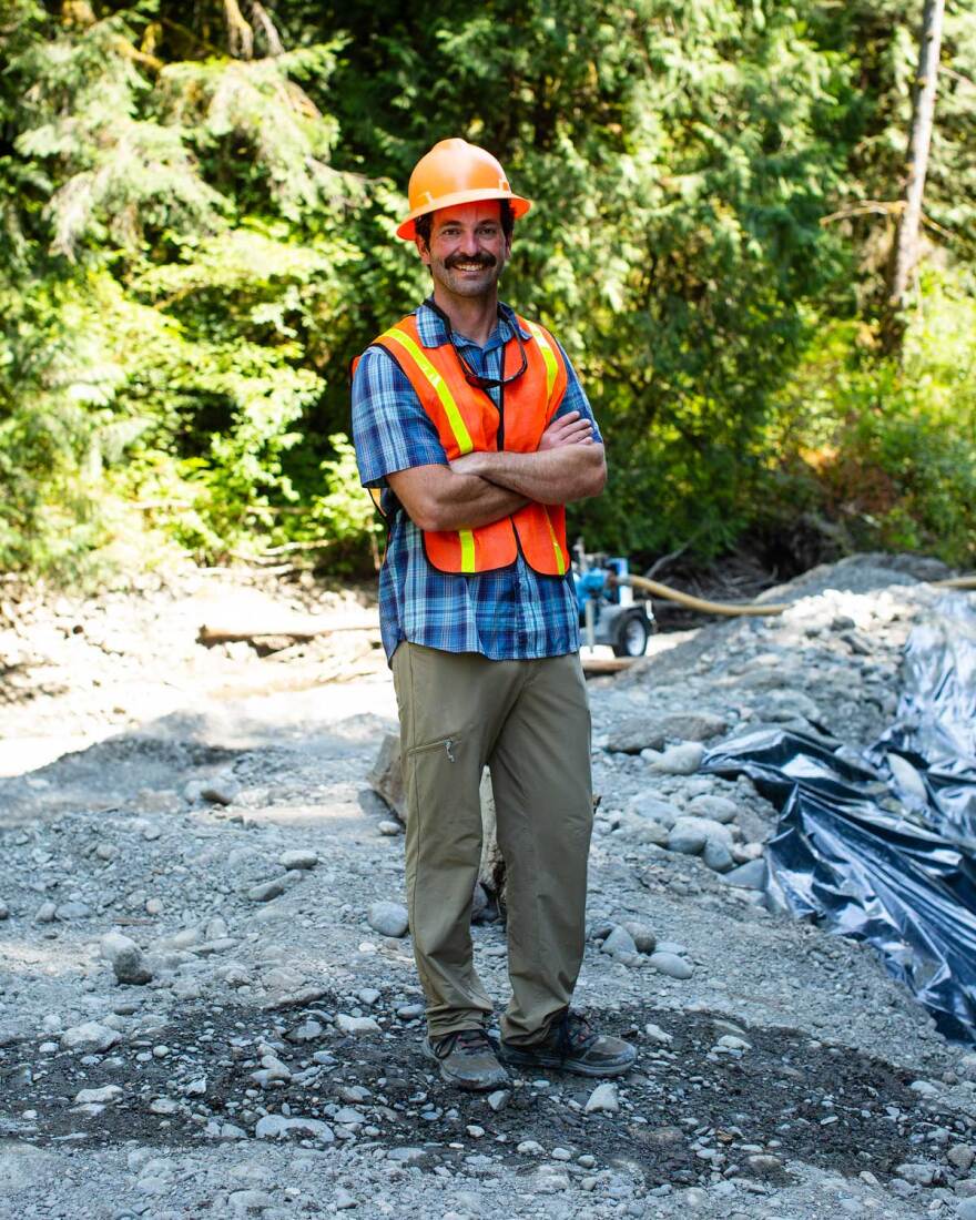 Brett Shattuck, restoration ecologist for the Tulalip Tribes, stands on the former Pilchuck River Dam site. 