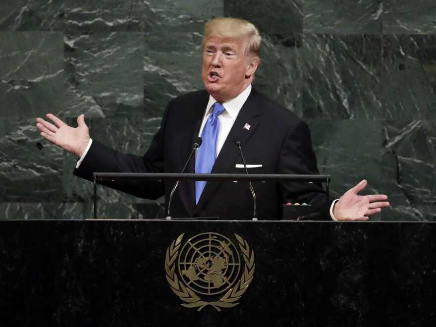 President Trump told the U.N. General Assembly Tuesday that the U.S. may have no choice but to "totally destroy" North Korea if forced to defend itself and its allies.