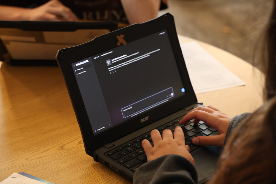 A junior at Bonner Springs High School uses MagicSchool to type in how they can use slope-intercept form for their future careers on Monday Aug. 31, 2026.