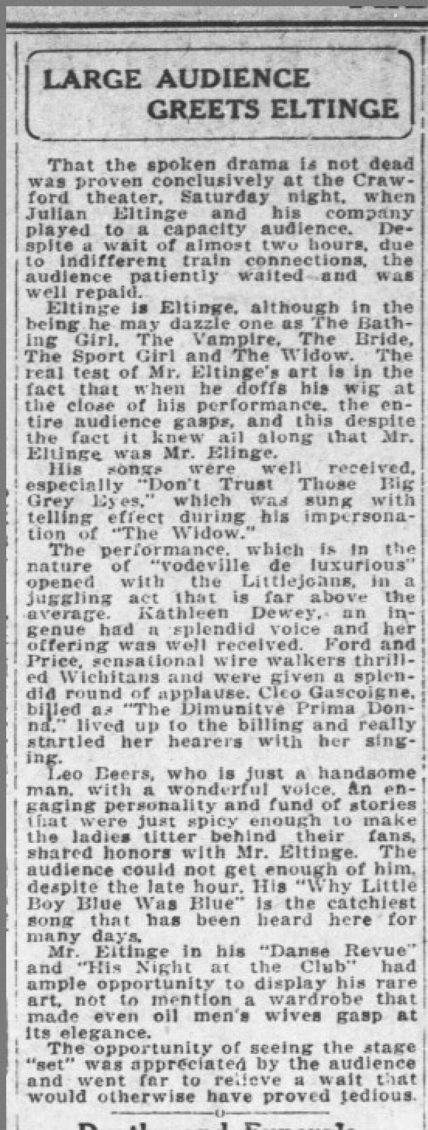 A newspaper clipping from 1919.