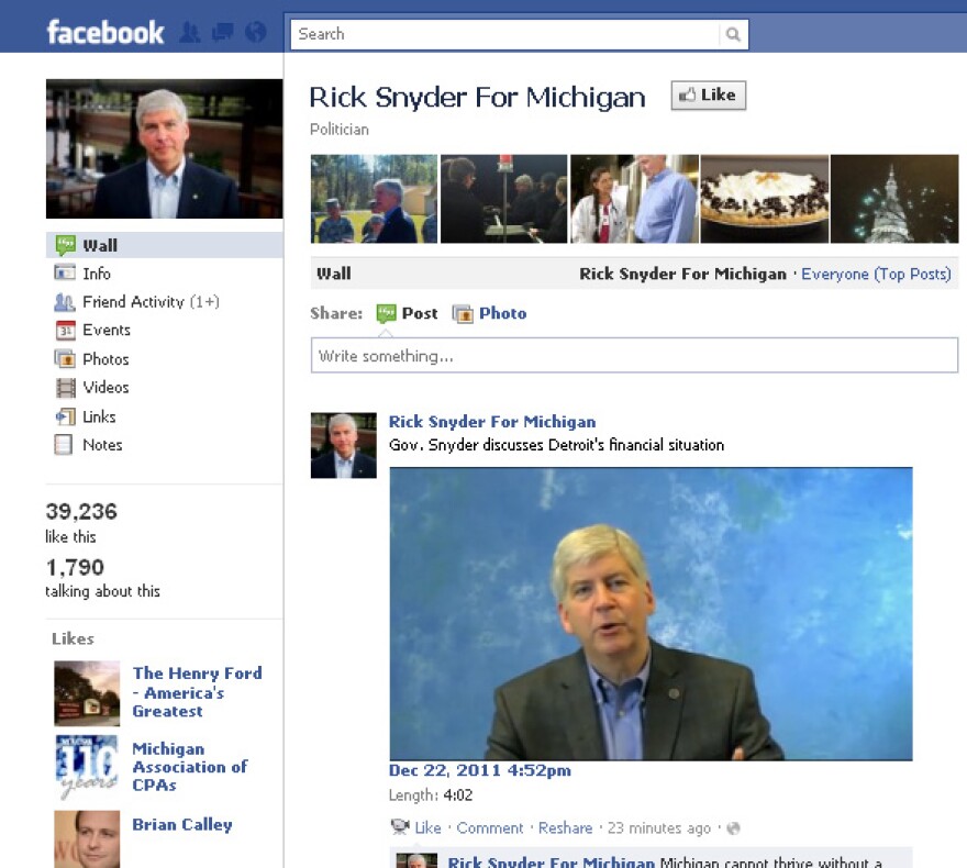 Snyder talks about Detroit on Facebook.