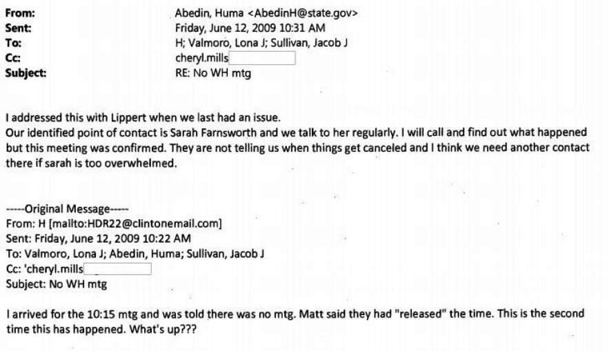 Clinton: "I arrived for the 10:15 am mtg and was told there was no mtg."
