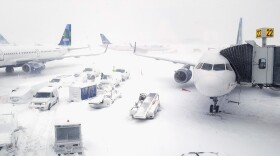 Airplanes wait at the gates outside Terminal 5 at John F. Kennedy International Airport in New York City on Thursday.