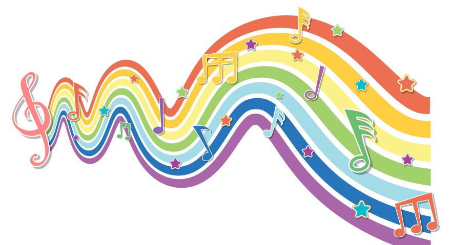 Rainbow wave with melody symbols illustration