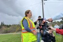 Catherine Robbins-Halstead, one of the Robbins Lumber's owners, speaks with reporters on Friday, May 15, 2026.