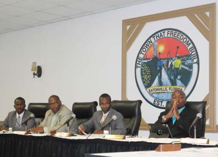 (L to R: Councilman Theo Washington; Councilman Eddie Cole; Mayor Anthony Grant; Councilman Rodney Daniels at the Eatonville Town Council Meeting.) Photo: Renata Sago.