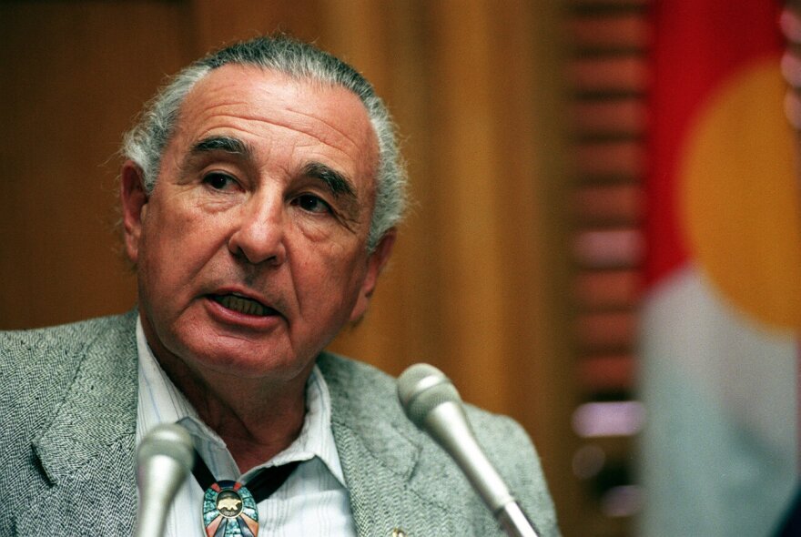 Then-Sen. Ben Nighthorse Campbell, R-Colo., at a news conference in 1998. He introduced a bill in 2004 to reform the detention centers, but it never got Senate support.