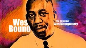 A stylized portrait of jazz guitarist Wes Montgomery, set against a vibrant, abstract background of orange, purple, and blue hues. The text "Wes Bound" is prominently displayed on the left in large white letters, while "The Genius of Wes Montgomery" is written on the right side of the image.