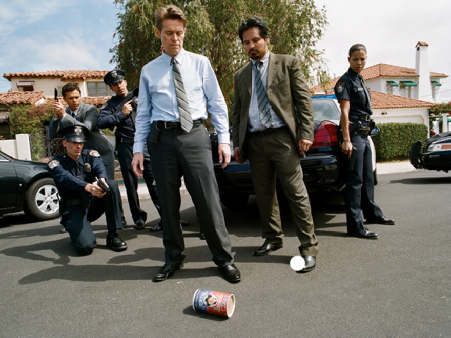 <em>My Son, My Son</em> is inspired by the true story of Mark Yavorsky, who killed his mother in 1979. After the fictional Brad stabs his mother and barricades himself in her house, Detective Havenhurst (Willem Dafoe, center) arrives to negotiate.