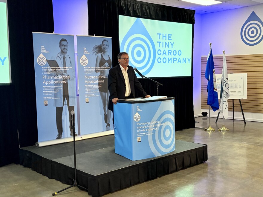 Tiny Cargo Company CEO Alan Gourdie speaks at the opening of the company's Roanoke facility.