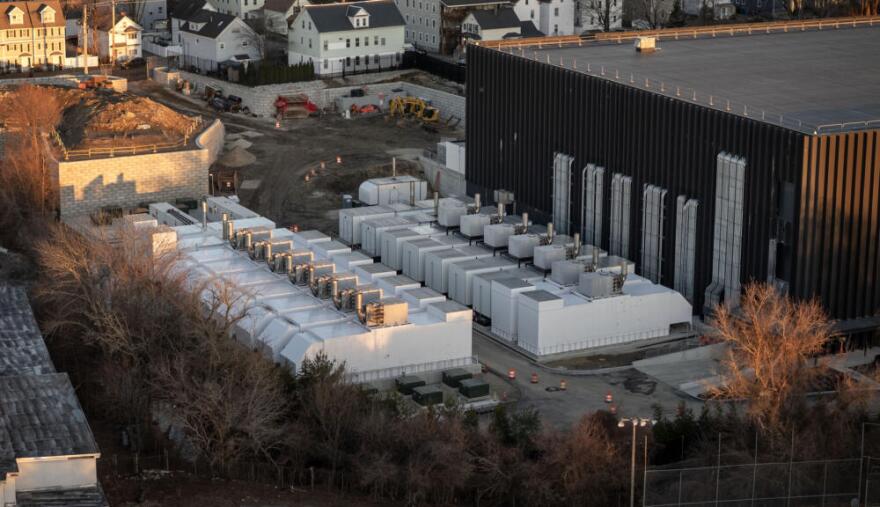 Generators next to the Markley datacenter in Lowell, Mass. (Robin Lubbock/WBUR)