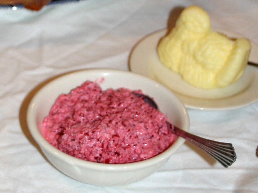 Mama Stamberg's cranberry relish should be thick, creamy and shocking pink.
