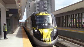 A Brightline train arrives at the MiamiCentral station in Overtown. 
