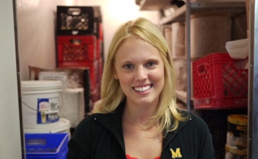 Elizabeth Fenner in a walk-in freezer at Buck's Ice Cream Place
