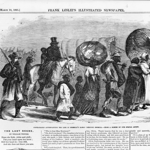 "Contrabands accompanying the line of Sherman's march through Georgia from a sketch by our special artist." - An illustation in: Frank Leslie's illustrated newspaper, 1865 March 18, p. 405.