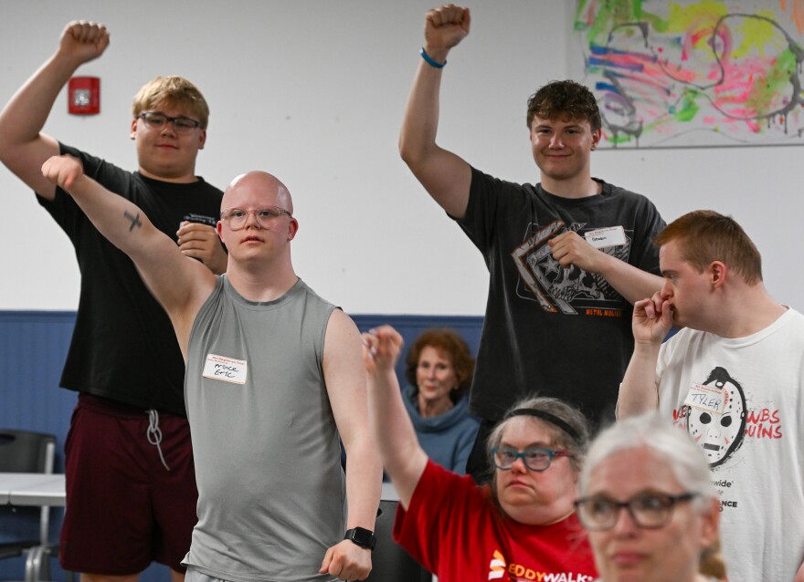 The Prince Eric section practices the "Bad to the Bone" dance with theater buddies.