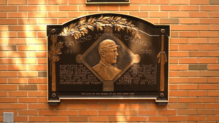 Raymond Chapman's plaque displayed in Heritage Park at Progressive Field in Cleveland.