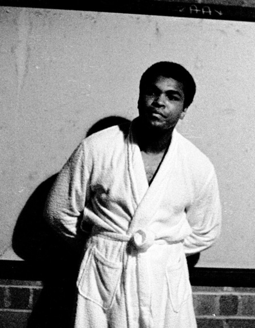 Muhammed Ali in the locker room beneath Welcome Stadium, June 25, 1971