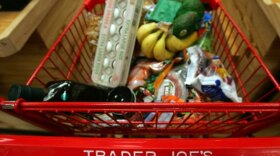 A shopping cart at Trader Joe's in New York City.