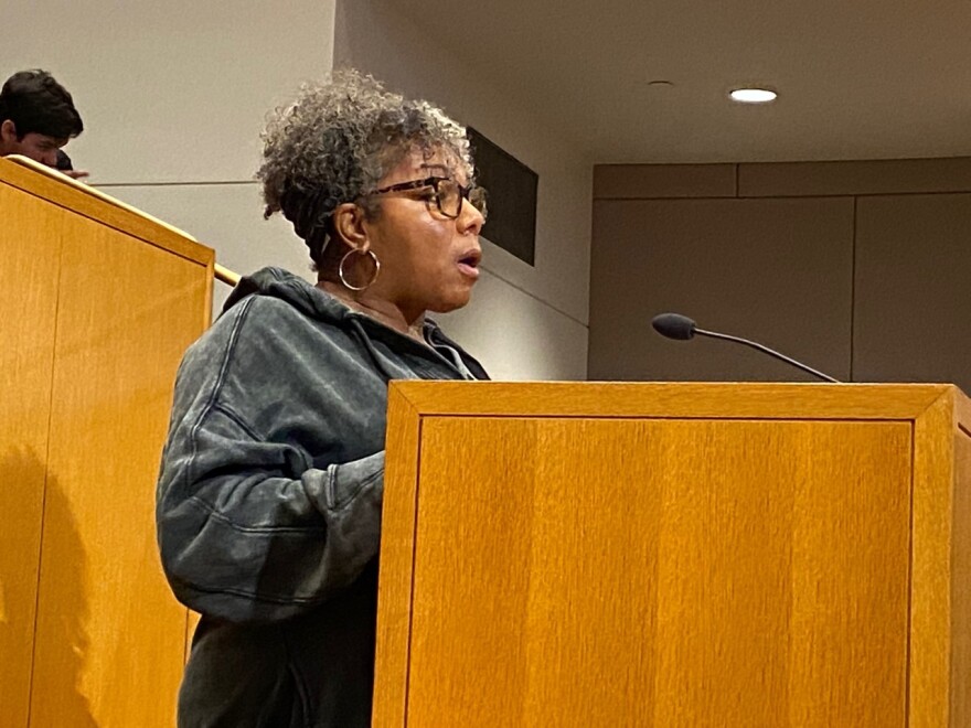 PLC parent Cornelia Coles was one of about a dozen speakers who urged the CMS board not to close the small school as part of a high school shuffle.