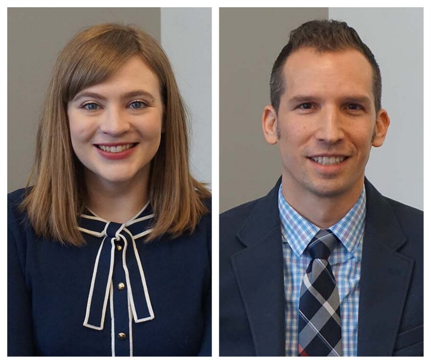 Mary Meyer, at left, and Justin Struttmann joined Wednesday's broadcast.