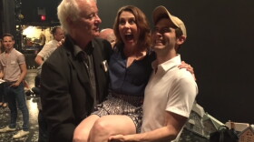 Actor Tari Kelly with Bill Murray backstage in a Broadway performance of 'Groundhog Day.'