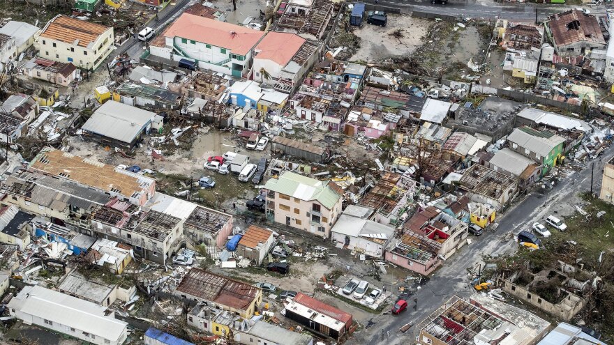 An aerial photograph released by the Dutch Department of Defense shows the damage from Hurricane Irma in Philipsburg, on the Dutch portion of the Caribbean island of Sint Maarten.